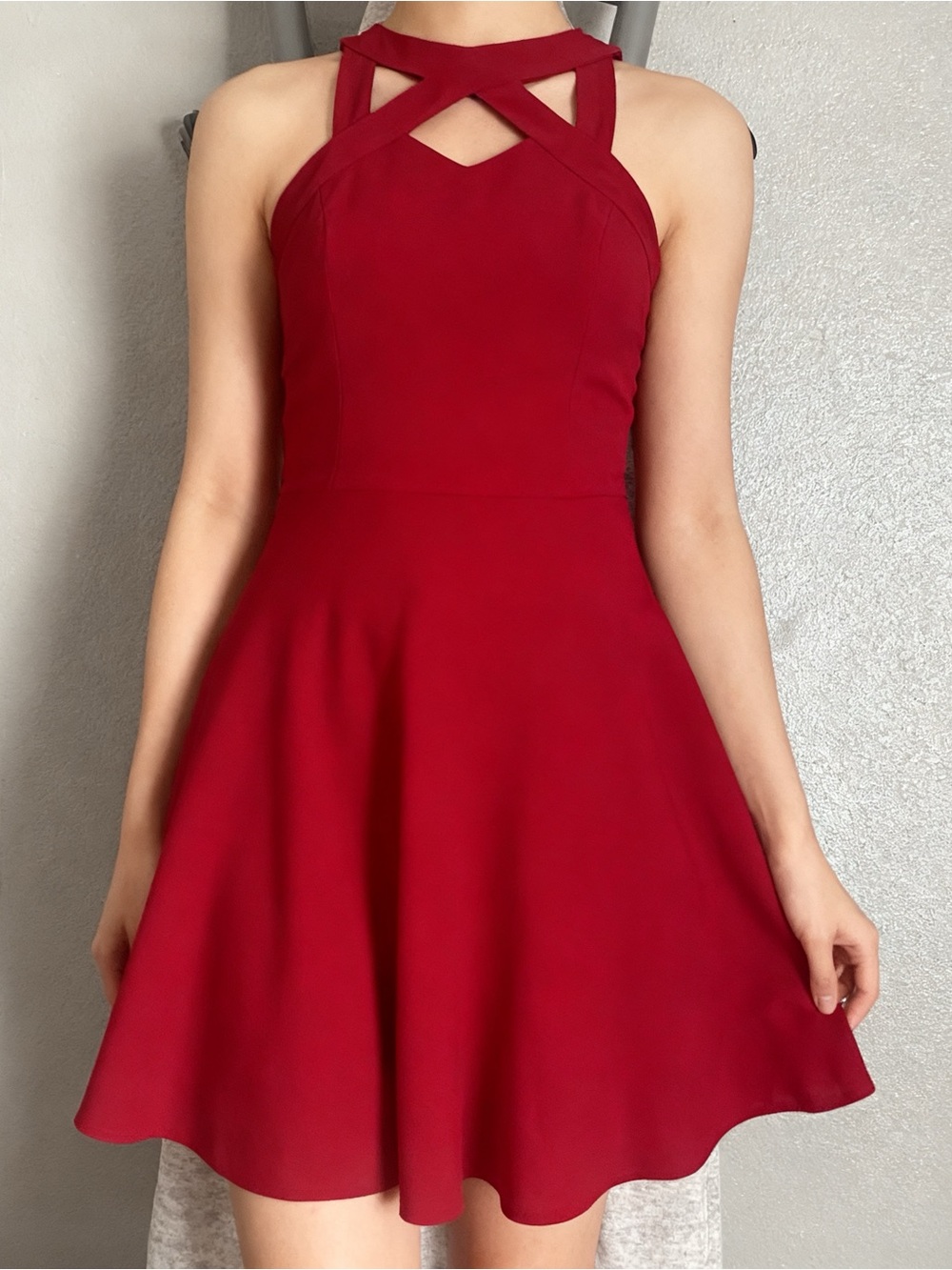Speechless Crimson Cross-Strap Skater Dress